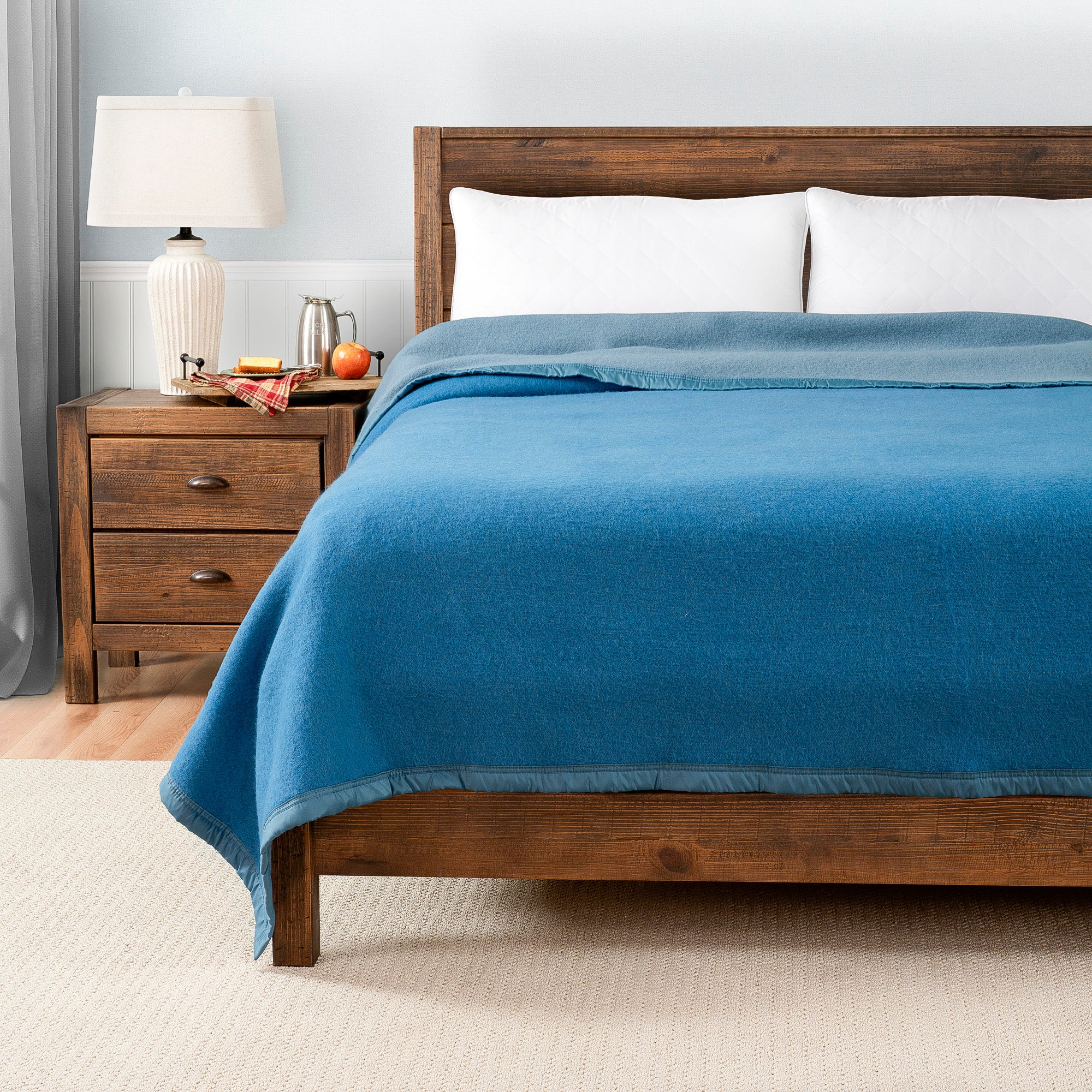 Ritzy Juniper Wool Blanket - Heavyweight Natural Cream & Brown Plaid 60x80 Inches