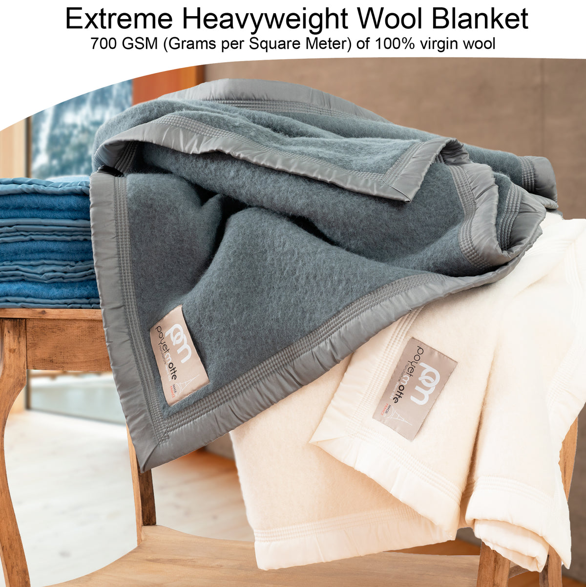 Aurora-wool-blanket-700gsm-3 colors-100% virgin wool

