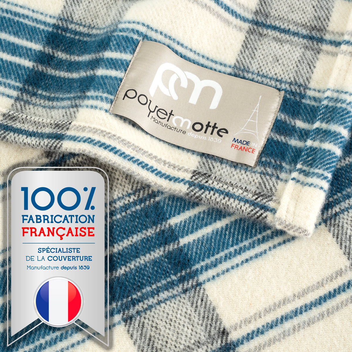 Tahoe wool-blanket-450gsm-blue-poyet motte-tag-made in France