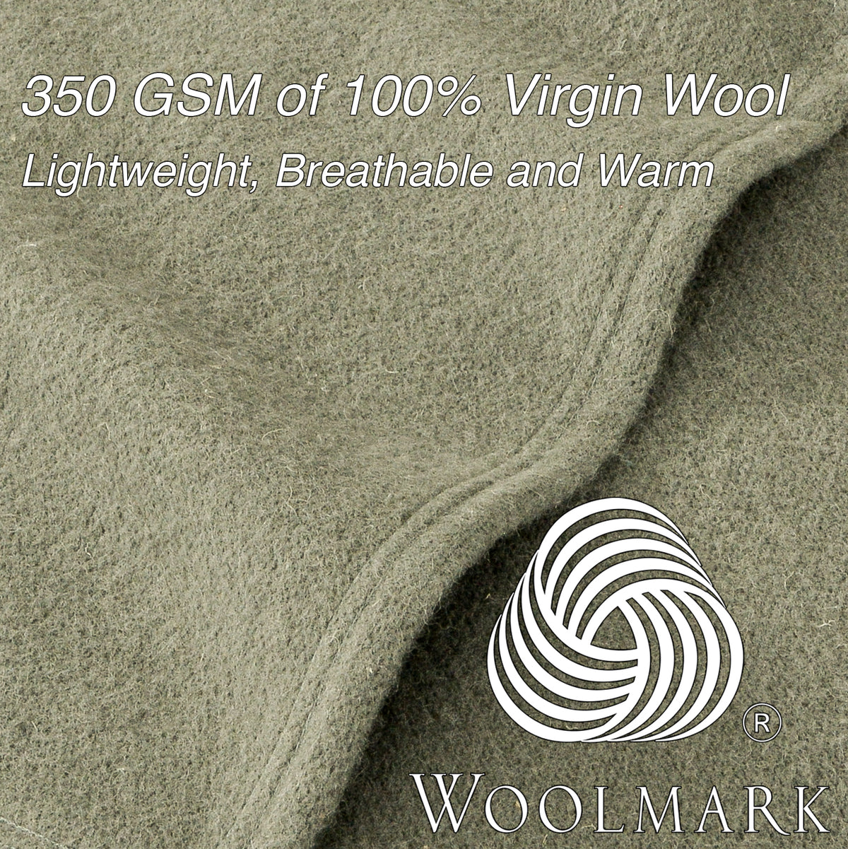 Poyet Motte Antibes 350GSM Lightweight 100-Percent Virgin Wool Blanket, Olive Grey