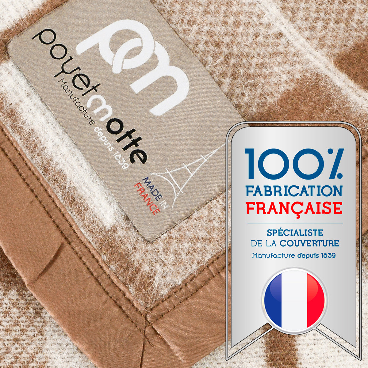 Poyet Motte Rivoli/Elysee 400GSM Mid-Weight 100% Virgin Wool Blanket, Camel/Natural