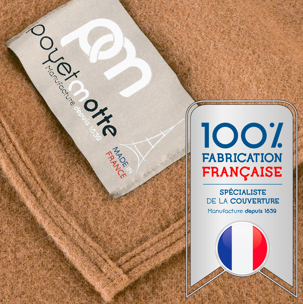 Poyet Motte Antibes 350GSM Lightweight 100-Percent Virgin Wool Blanket, Camel
