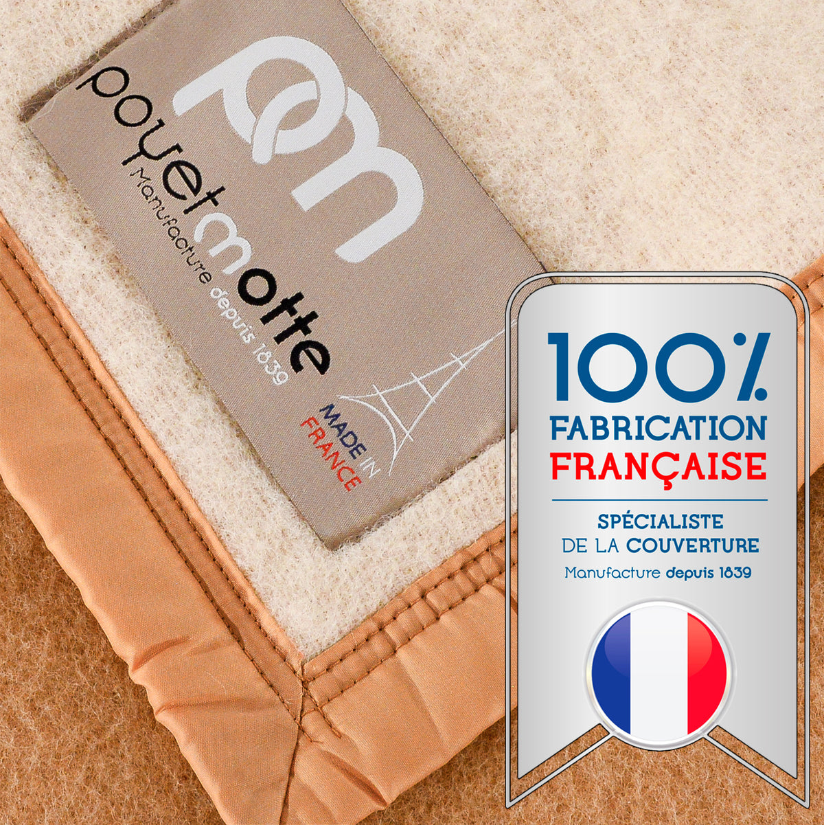 Poyet Motte Aubisque Reversible 500GSM Heavyweight 100% Wool Blanket, Doe