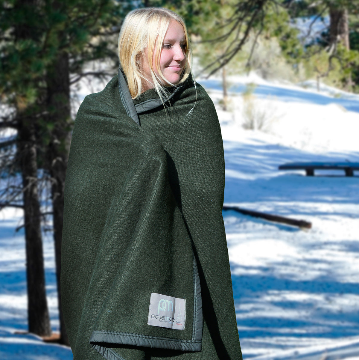 Poyet Motte 100% Polyester Military Blanket, Kaki Olive