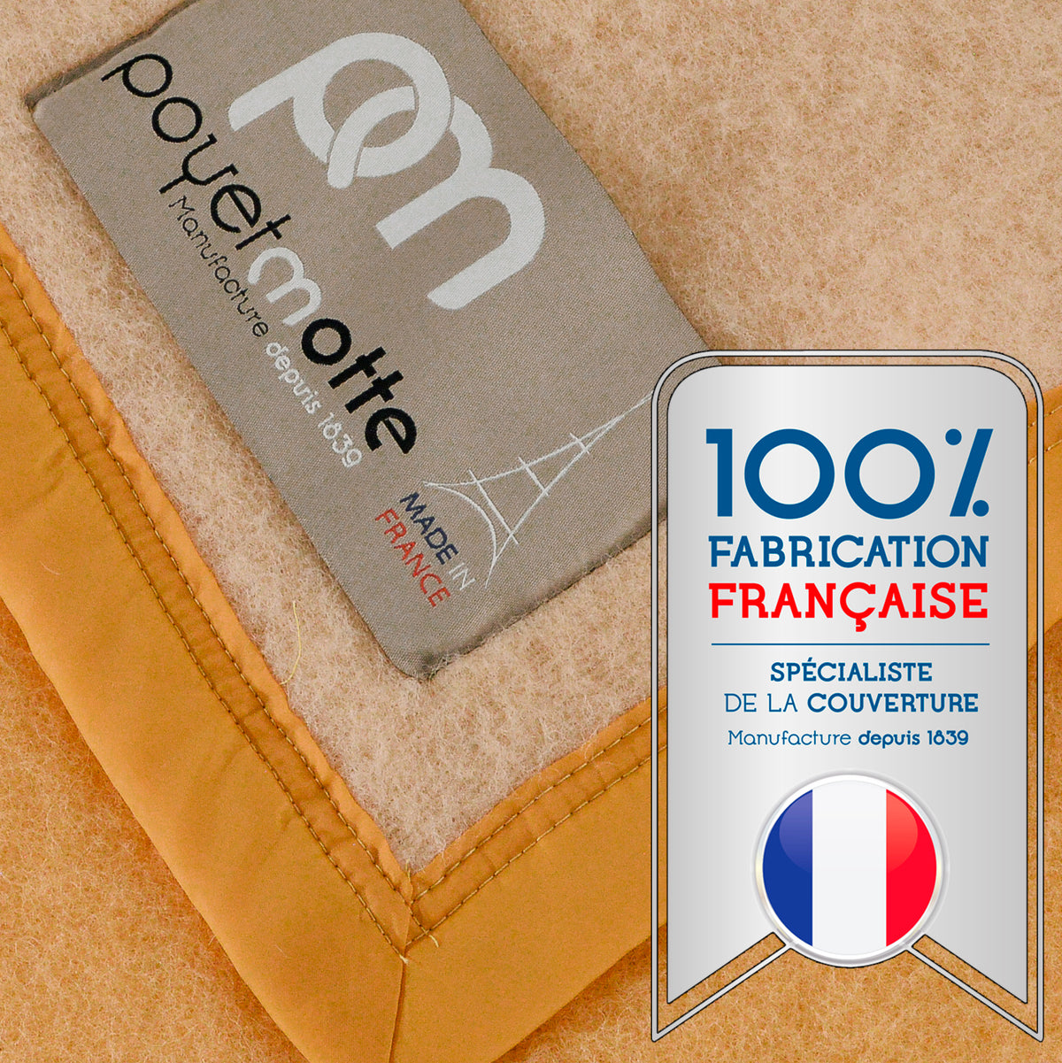 Poyet Motte Aubisque Reversible 500GSM Heavyweight 100% Wool Blanket, Maize