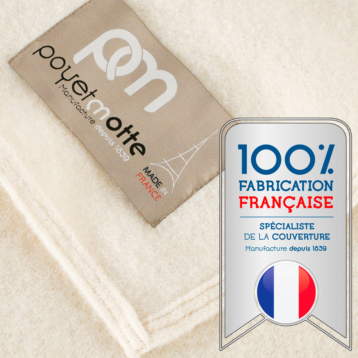 Poyet Motte Antibes 350GSM Lightweight 100-Percent Virgin Wool Blanket, Natural