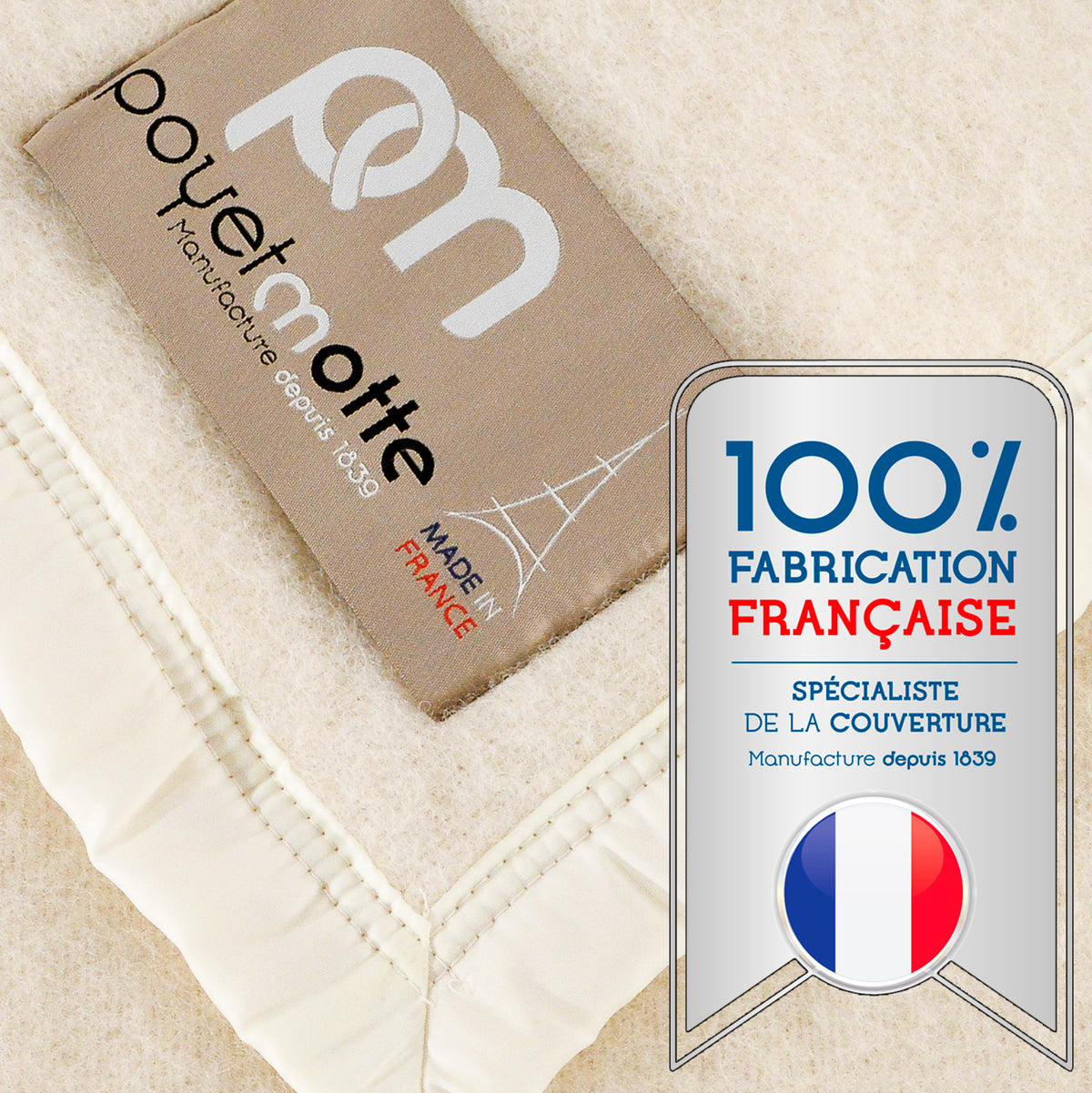 Poyet Motte Rivoli/Elysee 400GSM Mid-Weight 100% Virgin Wool Blanket, Natural