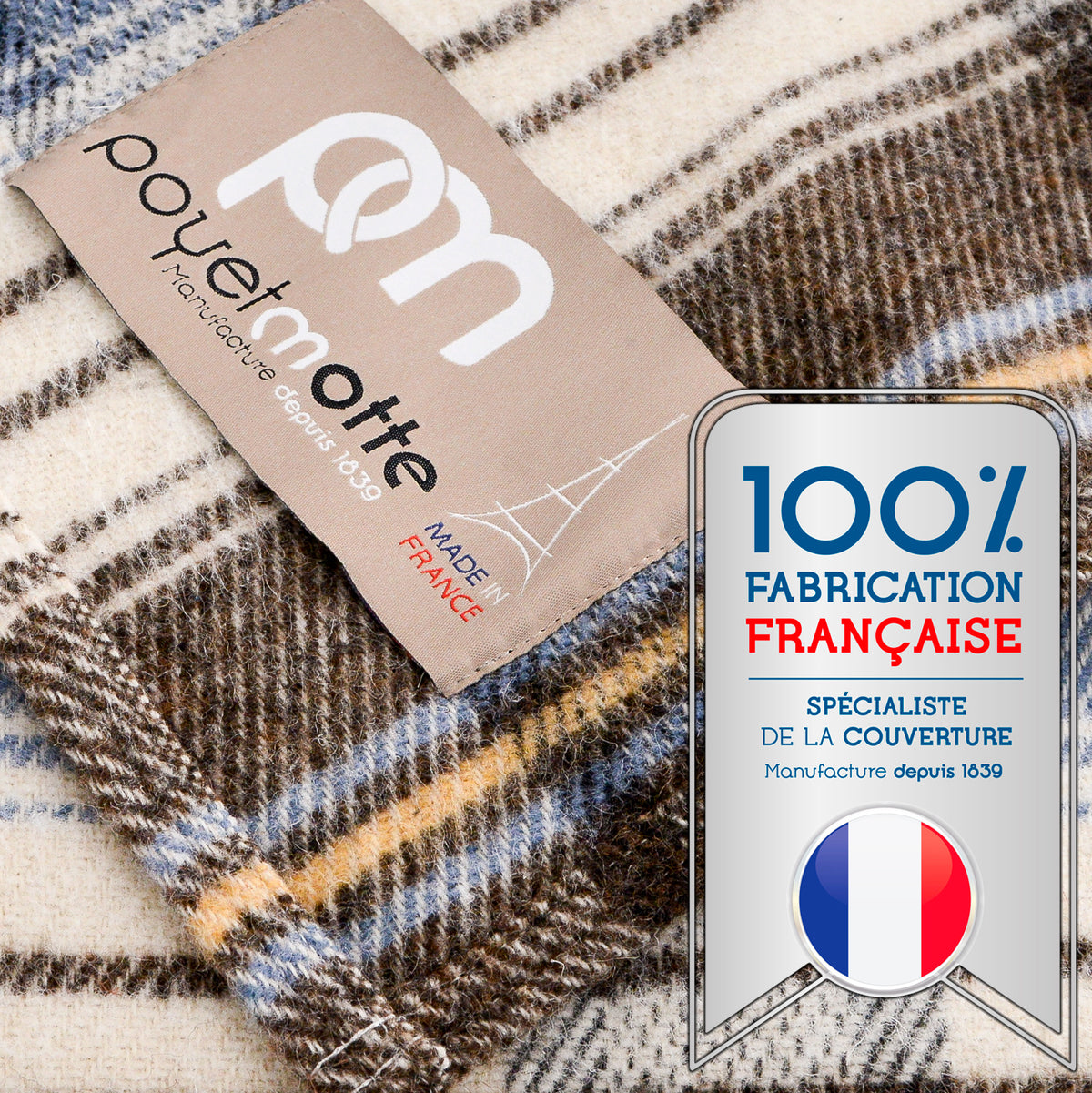 Poyet Motte Chevreuse Heavyweight Wool Blend Oversized Blanket, Machine Washable, Blue