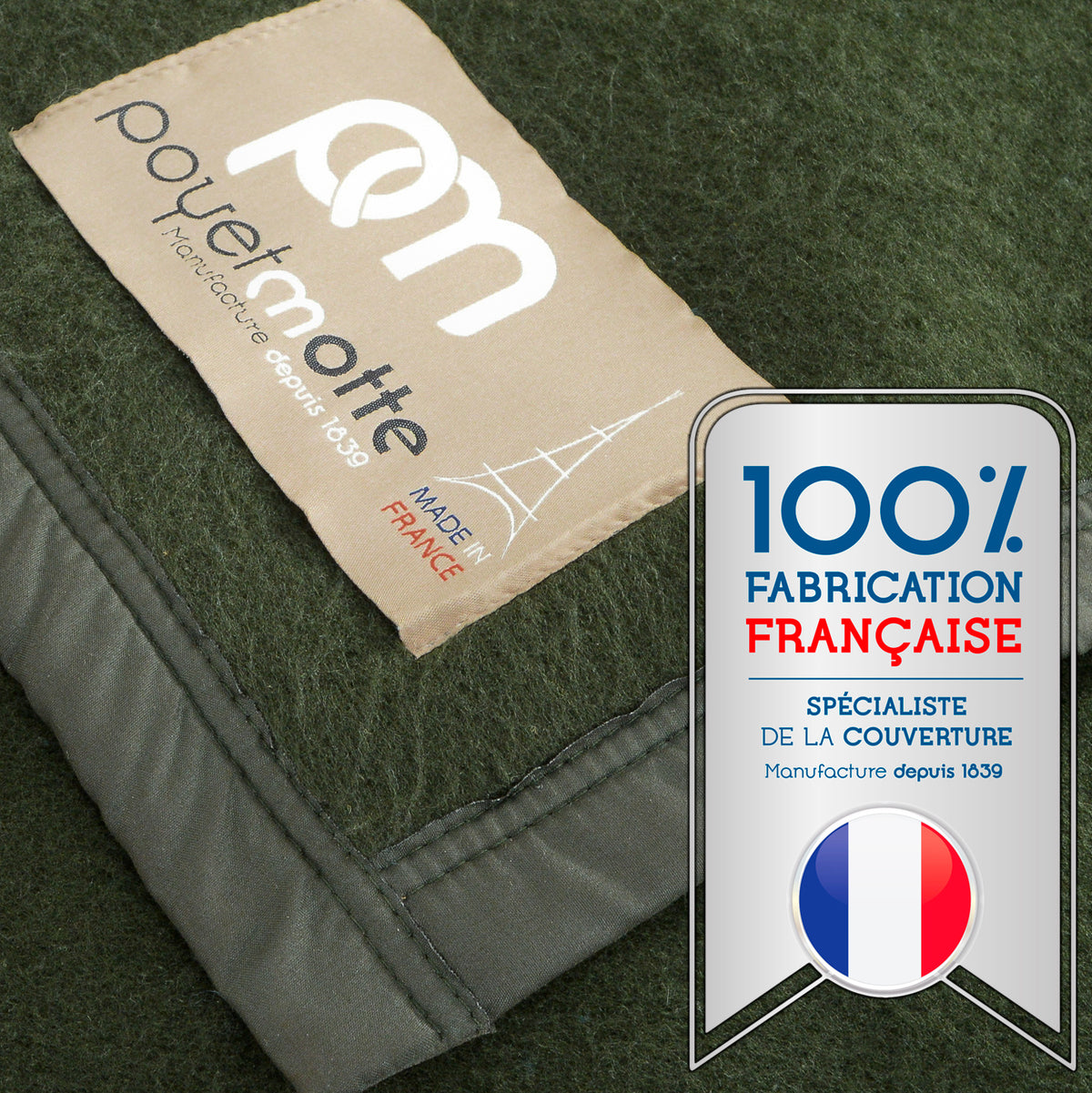Poyet Motte 100% Polyester Military Blanket, Kaki Olive