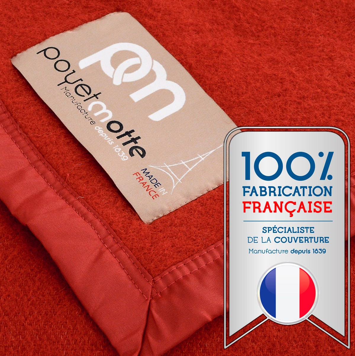 Poyet Motte Rivoli/Elysee 400GSM Mid-Weight 100% Virgin Wool Blanket, Red