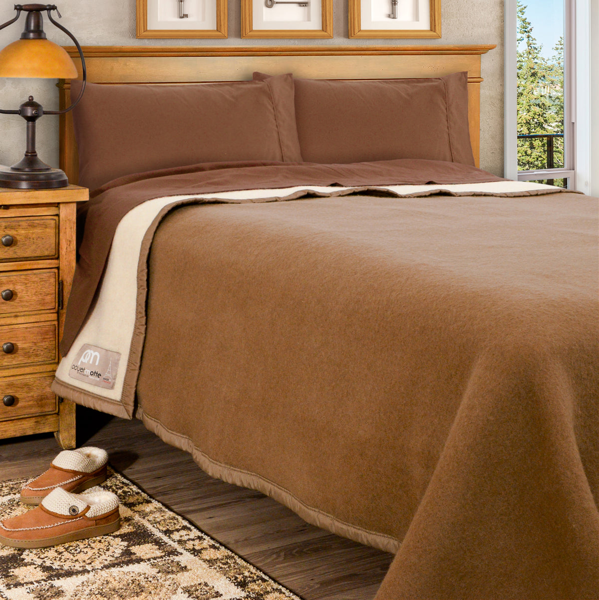 Poyet Motte Aubisque Reversible 500GSM Heavyweight 100% Wool Blanket, Camel