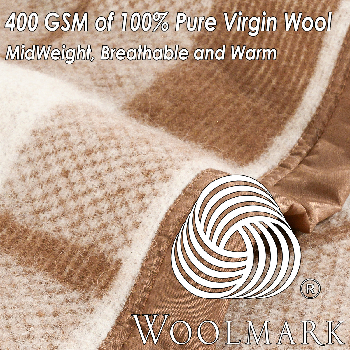Poyet Motte Rivoli/Elysee 400GSM Mid-Weight 100% Virgin Wool Blanket, Camel/Natural