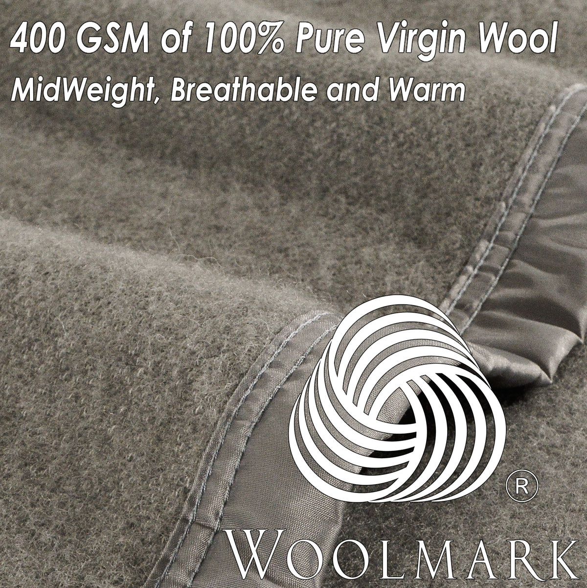 Poyet Motte Rivoli/Elysee 400GSM Mid-Weight 100% Virgin Wool Blanket, Grey