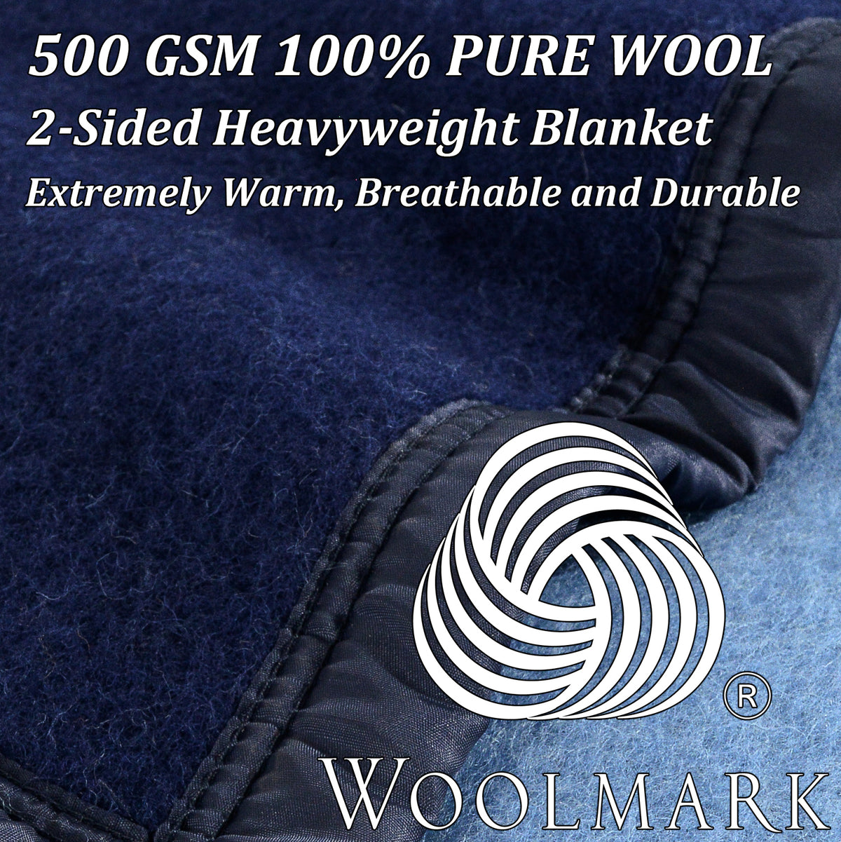 Poyet Motte Aubisque Reversible 500GSM Heavyweight 100% Wool Blanket, Navy