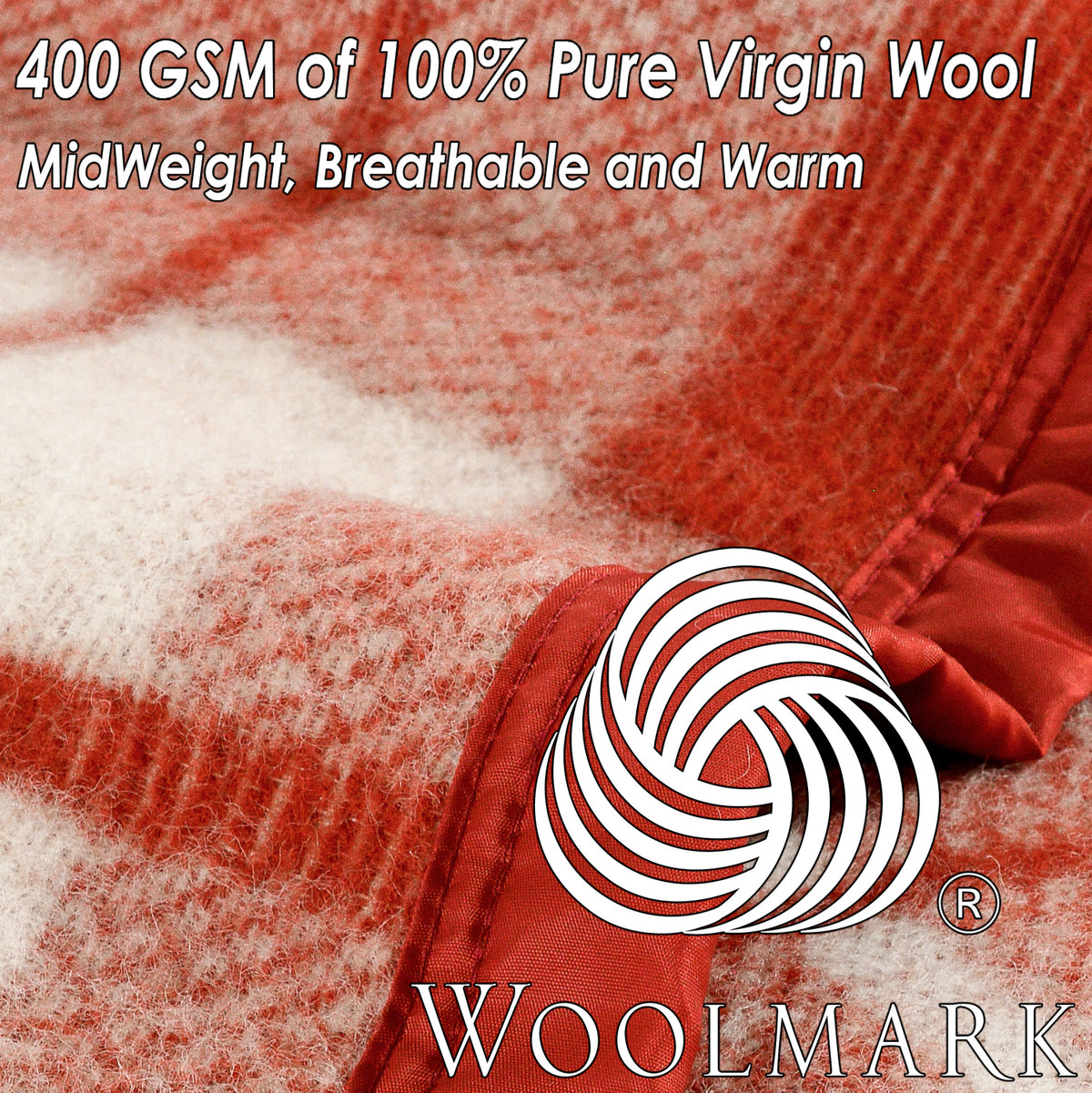 Poyet Motte Rivoli/Elysee 400GSM Mid-Weight 100% Virgin Wool Blanket, Red/Natural